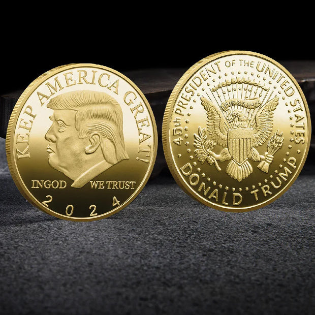 2024 President Trump Commemorative Coin Freedom Eagle Design Golden Silvery Black Background, USA Great